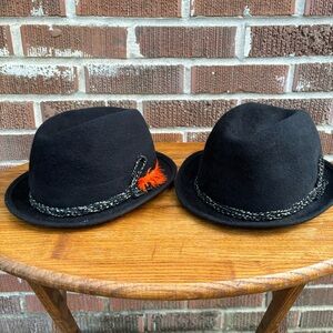Vintage Hugger Boys Hat Fedora Wool Sz 6-7/8 Black W/ Decorative Band Set of 2